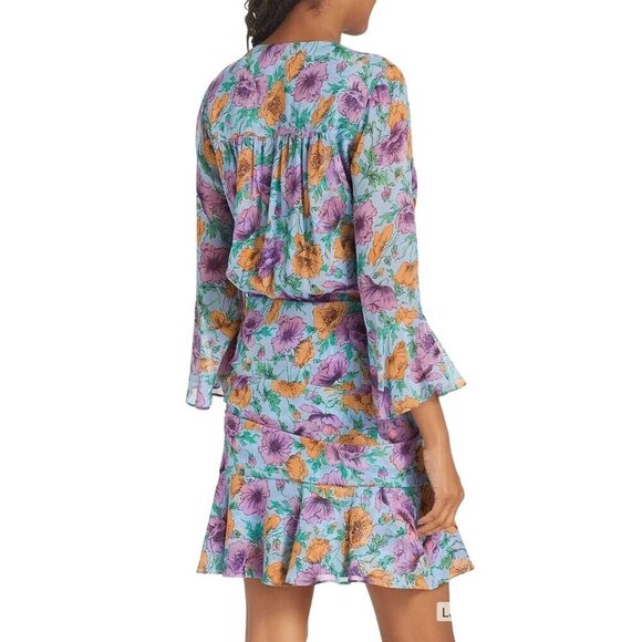 Veronica Beard Dress Sean Floral Printed Ruched Mini 100% Silk Size 4 - Picture 4 of 16